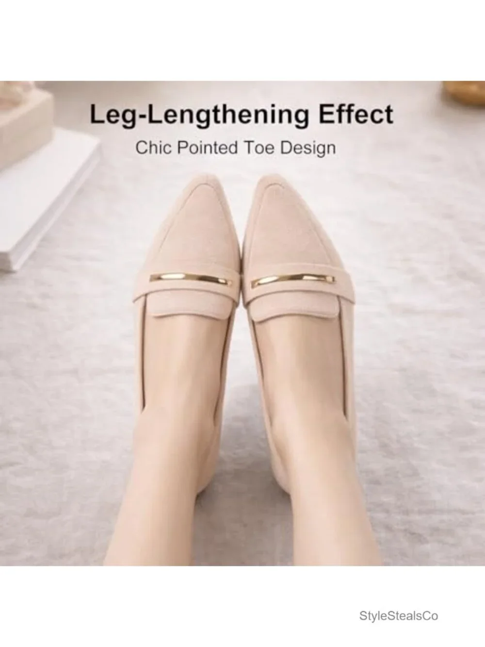 MUSSHOE Women Pointed Toe Faux Suede Loafers Gold Bit Slip On Business Casual